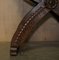 Vintage English Jacobean SHand Carved Stool Brown Leather & Oak 11