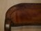 Vintage English Jacobean SHand Carved Stool Brown Leather & Oak, Image 5