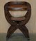 Taburete inglés vintage jacobeo SHand tallado cuero marrón y roble, Imagen 16