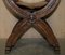 Vintage English Jacobean SHand Carved Stool Brown Leather & Oak 9