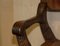 Vintage English Jacobean SHand Carved Stool Brown Leather & Oak 7