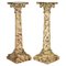 Hand Carved Corinthian Pillar Pedestal Stands in Faux Marble Paint, 1940s, Set of 2 1