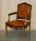 French Louis XV Hand Dyed Cigar Brown Leather Armchairs in Walnut, Set of 2 2