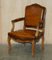 French Louis XV Hand Dyed Cigar Brown Leather Armchairs in Walnut, Set of 2, Image 2