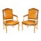 French Louis XV Hand Dyed Cigar Brown Leather Armchairs in Walnut, Set of 2 1