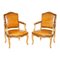 French Louis XV Hand Dyed Cigar Brown Leather Armchairs in Walnut, Set of 2, Image 1