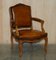French Louis XV Hand Dyed Cigar Brown Leather Armchairs in Walnut, Set of 2 20