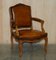 French Louis XV Hand Dyed Cigar Brown Leather Armchairs in Walnut, Set of 2, Image 20