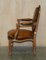 French Louis XV Hand Dyed Cigar Brown Leather Armchairs in Walnut, Set of 2 19