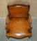 French Louis XV Hand Dyed Cigar Brown Leather Armchairs in Walnut, Set of 2 15