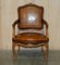 French Louis XV Hand Dyed Cigar Brown Leather Armchairs in Walnut, Set of 2 3