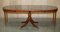 Mesa de comedor extensible redonda con tablero de cuero marrón teñido a mano, Imagen 3