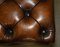 Reposapiés Chesterfield de roble inglés de cuero marrón, Imagen 13