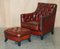 Fully Hand Dyed Bordeaux Leather Chesterfield Suite Armchair & Sofa, Set of 3 11