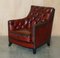 Fully Hand Dyed Bordeaux Leather Chesterfield Suite Armchair & Sofa, Set of 3 12