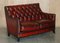 Fully Hand Dyed Bordeaux Leather Chesterfield Suite Armchair & Sofa, Set of 3 2