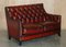 Fully Hand Dyed Bordeaux Leather Chesterfield Suite Armchair & Sofa, Set of 3, Image 2