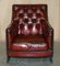 Fully Hand Dyed Bordeaux Leather Chesterfield Suite Armchair & Sofa, Set of 3 13