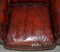 Fully Hand Dyed Bordeaux Leather Chesterfield Suite Armchair & Sofa, Set of 3 16