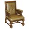 Victorian English Oak Hand Dyed Leather Library Reading Armchair 1