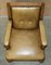 Victorian English Oak Hand Dyed Leather Library Reading Armchair 14