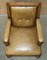 Victorian English Oak Hand Dyed Leather Library Reading Armchair, Image 14