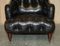 Chesterfield Bridgewater Black Leather Armchair from Howard & Sons, 1880s 9