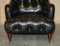 Chesterfield Bridgewater Black Leather Armchair from Howard & Sons, 1880s, Image 9