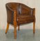 Thomas Chippendale Chesterfield Tub Club Sessel aus Handgefärbtem Braunem Leder, 1920er, 6 . Set 2