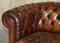 Chesterfield Club Armchairs & Footstool Hand Dyed Brown Leather, 1930s, Set of 4 6