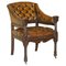 Art Nouveau Carved Brown Leather Library Desk Chair, 1880s, Image 1