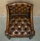 Art Nouveau Carved Brown Leather Library Desk Chair, 1880s 13