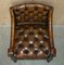 Art Nouveau Carved Brown Leather Library Desk Chair, 1880s, Image 13