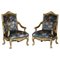 French Louis XV Fauteuils Armchairs in Giltwood Framed, Set of 2 1