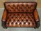 Lion Hand Carved Brown Leather Chesterfield Sofa Armchair Suite, 1880s, Set of 4 10