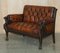 Lion Hand Carved Brown Leather Chesterfield Sofa Armchair Suite, 1880s, Set of 4, Image 3