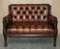 Lion Hand Carved Brown Leather Chesterfield Sofa Armchair Suite, 1880s, Set of 4 4