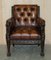 Lion Hand Carved Brown Leather Chesterfield Sofa Armchair Suite, 1880s, Set of 4 15