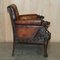 Lion Hand Carved Brown Leather Chesterfield Sofa Armchair Suite, 1880s, Set of 4 11