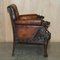 Lion Hand Carved Brown Leather Chesterfield Sofa Armchair Suite, 1880s, Set of 4, Image 11