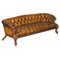 Antique Victorian Carved Walnut & Brown Leather Chesterfield Sofa, Image 1