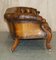 Antique Victorian Carved Walnut & Brown Leather Chesterfield Sofa, Image 17