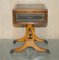 Extending Green Leather & Burr Yew Wood Side Table from Bevan Funnell, Image 19