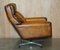 Vintage Hand Dyed Whisky Brown Leather Swivel Armchair, 1970s, Image 13