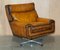 Vintage Hand Dyed Whisky Brown Leather Swivel Armchair, 1970s 3