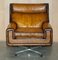 Vintage Hand Dyed Whisky Brown Leather Swivel Armchair, 1970s 4