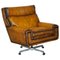 Vintage Hand Dyed Whisky Brown Leather Swivel Armchair, 1970s, Image 1