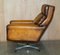 Vintage Hand Dyed Whisky Brown Leather Swivel Armchair, 1970s, Image 11