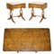 Burr & Burl Walnut Extending Side Tables with Lion Paw Castors, Set of 2 2