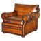 Large Hand Dyed Cigar Brown Leather Club Chair, Image 1
